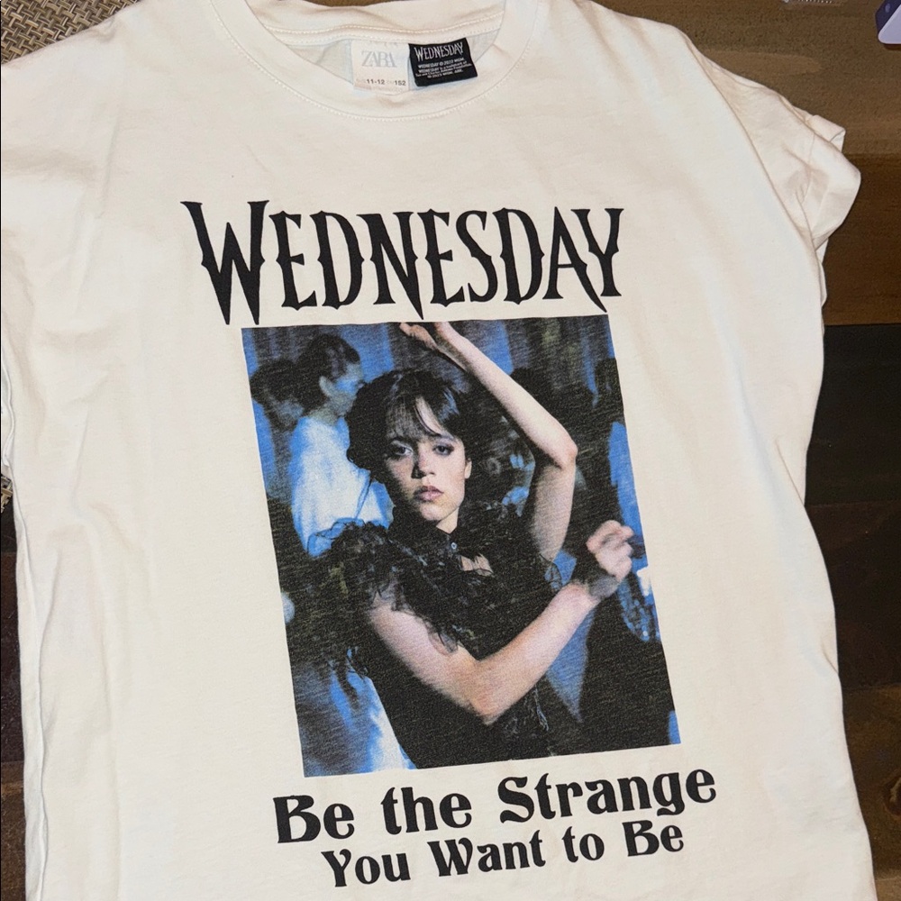 Zara White 'Wednesday' Graphic Tee